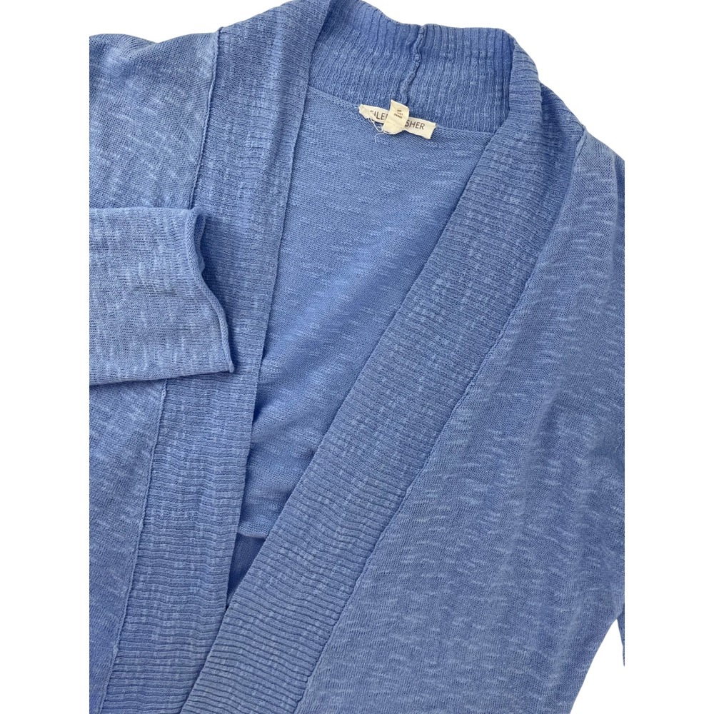 Eileen Fisher‎ Petite Medium Blue Linen Cotton Open Front Shawl Cardigan MP